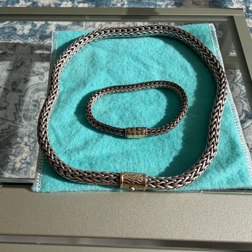 John Hardy Wheat Choker Necklace .925 Silver 18K Gold and Bracelet - Picture 2 of 10